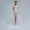 Роскошные платья для особых случаев, белое сексуальное элегантное длинное платье с пупком, пляжная вечеринка, облегающее платье Super Fairy ST010