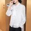 Frauenblusen Hemden Korean Damen Vintage Spring Striped Chiffon Blouses Büro Dame Lady Schnürschuhe Bluse Langschläfe Plus Größe Hemd Tops Blusas 230317