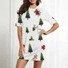 Casual Dresses Mini Dress Beach Style Christmas Tree Print Kort ärmar O Neck Summer Kvinnor 2023 Löst eleganta kvinnliga kläder
