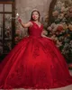 Red Bling Bling Quinceanera Dresses Ball Gown 2023 Appliques Off Shoulder Sweet 16 Dress Party Gown Vestidos De 15 Anos