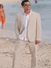 Abiti da uomo Ultimi disegni di pantaloni da cappotto Champagne Beige Lino da uomo per matrimonio Estate Casual Sposo Uomo Beach Party Prom