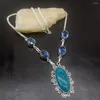 Pendant Necklaces Hermosa Green BotswanaAgate BlueTopaz Fashion Jewelry Silver Color Women Necklace Chain 19 Inch HD345