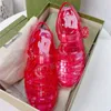 luxury Designer Women's Sandals Jelly Sandal Slippers Sandals Rubber Shoes Flip Flops candy Transparent clear Women Double G Flat Buckle Beach Roman shoes Red 35-42