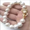 Bracelet fait à la main naturel 9-10mm blanc presque rond Bracelet de perles d'eau douce 20cm fermoir à tête de léopard pour les femmes bijoux de mode