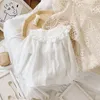 Kinderoverhemden Witte Lace Girls Blouese Spring herfst Katoen met lange mouwen voor kinderen schattige babymeisjes blouse shirt tops 2 3 4 5 6 7 8 jaar 230317