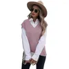 Gilets pour femmes décontracté rose violet col en v gilet en tricot pour les femmes automne 2023 pull tricoté pull sans manches torsadé veste