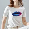 Dames t shirts dames t-shirt zomer grappige lippen bedrukte patroonreeks o-hals korte mouwen top casual all-match kleding vrouwen