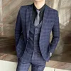 Men's Suits Plaid Business Luxury Wedding Man Men Suit Four Seasons Slim Office Fashion Jacket Handsome Vest Gorgeous Trousers