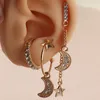 Backs oorbellen 3 PCS Punk Alloy Star Moon met kristallen Ear Clip Wrap No Piercing-Clip op kraakbeen voor vrouw