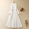 2023 vestido de impressão de folha de bambu branco manga longa com decote em v painéis de perfuração quente midi vestidos casuais s3m160316 plus size xxl