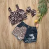 Set di abbigliamento 0-3 anni Completi in denim per bambine e ragazze senza maniche Leopard Crop Top gilet Hipster Jean Pantaloni Pantaloncini Abiti estivi Set 230317