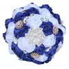 Wedding Flowers Beautiful Rhinestones Bride Bridesmaid Brooch Bouquet Royal Blue Diy Pearl Diamond Satin Rose Supplies BL001