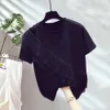 女性用TシャツセクシーなオフショルダーTシャツの女性ゆるいティードリルフリルステッチホワイトTシャツ女性夏半袖Tシャツ230317