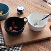 Schüsseln im japanischen Stil, kurz, kreativ, mattglasierter Keramikreis mit Handgriff, Porzellangeschirr, solide, runde, kleine Suppe, Salat