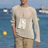 Suéteres para hombre, ropa de calle, moda Primavera Verano 2023 para hombre, Tops finos transparentes, jersey sólido de manga larga con cuello redondo Sexy para ropa, camiseta