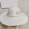 Letni kapelusz przeciwsłoneczny z szerokim rondem Luksusowy perłowy kapelusz słomkowy Kobiety Outdoor Holiday Beach Fashion Hats
