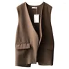 Women's Tanks 2023 Spring Suit Vest Women's V-neck Wastcoat Ladies Loose Sleeveless Sweater Casual Blazer Back Behind Open Fork Weskit