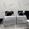 Womens Designer Vinatge Trendy Tote Bags With Top Handle Silver Metal Hardware Matelasse Chain Crossbody Shoulder Timeless Accordion Multi Pochette Purse 24CM