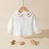 Barnskjorta Baby Girl Long Sleeve Lapel broderi Flowers Autumn Girls T Shirts Spring Cotton Baby Girls T-shirt Småbarnskjortor 230317