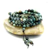 Bracelet de perles Mala bleues Turquoise africaine, 108 brins, pierres précieuses de 6MM, prière bouddhiste, enveloppe de Yoga, pour femmes et hommes