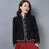 Giacche da donna Giacca in lino di cotone ricamato autunno e inverno Cardigan casual retrò allentato da donna manica lunga colletto alla coreana corto