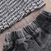 Kleidungssets Baby Mädchen Kleidungssets Kurzarm Schulterfrei Plaid T-Shirts Tops Denim Shorts 2 Stück Für 2-9Y Sommer Kleinkind Mode Kleidung