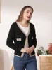 Women's Knits Tees Tricot Outerwear Crochet Top Black Cropped Korean Fashion Style Cardigan Female Vneck Knitted Ladies Sweaters 230317