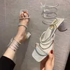 Sandals 2023 Summer Luxury Women's Sandals For Weddings Bride Shoe Golden Sandal Rhinestone Snake Wrap High Heel Birthday Party Shoes