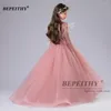 Girl Dresses BEPEITHY Little Kids Pink Dress Floor Length Halter Sleeve Baby Birthday Fashion Gown For Wedding-Party 2023 Custom Made