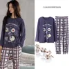 Vections de sommeil pour femmes automne 100% coton pyjama élégant ensembles pyjamas dessin animé imprimé long pijama mujer nightsuit home salon 230317