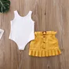 Conjuntos de roupas 0-5y moda criança crianças bebê meninas conjuntos sólidos sem mangas bodysuit topos amarelo saias plissadas verão conjunto
