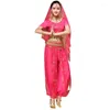 Stage Wear Halloween Sari Dancewear Women Belly Dance Costume Set Costumes Bollywood Outfits (Top Belt Pants Veil Headpiece)