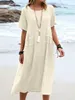 Lässige Kleider ZANZEA Casual Leichte Strand Sommerkleid Vintage Sommer Baumwolle Midi Kleid Frauen 2023 Rundhals Kurzarm Vestidos Urlaub W0315