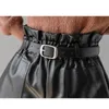 Women's Shorts Leather Pu High Waist Elastic Aline Widelegged With Belt Black Brown Elegant Bottoms Casual Short Mujer 230317