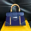 Sacs à main de mode de luxe de messager de couleur unie pour les adolescentes shopping bleu foncé ceinture verte sac classique pour femmes sacs fourre-tout en cuir véritable fête élégante XB001 E23