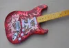 Röd elektrisk gitarr med blommönster SSS -pickups gula lönnfruta kan anpassas som begäran