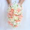 Bruiloft bloemen Elegante PE Waterval Rose Diamond Hand Bloem Bruid Verkoop Orange Bouquet Party Supplies Handmade PE301