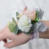 Bracelet de demoiselle d'honneur à fleurs décoratives, Corsage de mariage, ruban en Polyester, nœud de perle Rose, cadeaux de poignet
