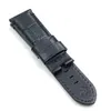 24mm -22mm 블랙 악어 곡물 송아지 가죽 밴드 접이식 배치 클래스 스트랩을위한 Wirst Watch