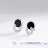 Kolczyki Dangle Birmese jade talizmany uroki czarne kobiety projektantki szlachetne 925 Silver Ear Studs Biżuteria Naturalna prawdziwa urok