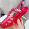 luxury Designer Women's Sandals Jelly Sandal Slippers Sandals Rubber Shoes Flip Flops candy Transparent clear Women Double G Flat Buckle Beach Roman shoes Red 35-42