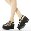 Sandalen Plattform für Frauen Chunky High Heel Gladiator Sommer Offene spitze Schnalle Riemen Punk Goth Schuhe Große Größe 42 43