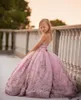 Mädchenkleider Spitze Perlen Blume Ballkleid Sapghetti Little für Hochzeit Vintage Kommunion Pageant Kleider