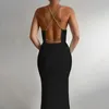 Casual Dresses Midi Chain Women Bodycon Dress Party Sexig V Neck Backless 2023 Summer Black Sleeveless Elegant Beach ClubCasual