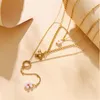 Anhänger Halsketten WeSparking EMO Edelstahl vergoldet drei Schichten Bienenblume Perlenkette Schlüsselbeinkette für Frauen