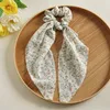 Spring Floral Print Scrunchies for Hair Bowknot Ribbon Ponytail Elastic Hair Bands Hair Accessories Knutt Bow Rubber Band