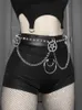 Pantalones cortos de mujer InsGoth Y2K Rivet Fajas Cadena Cuero Ultra Verano Cintura alta Gótico Negro Emo Punk Pu Cinturón de metal Bodycon 230317
