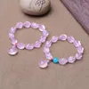 STRAND Groothandel roze natuurlijke kristallen armbanden met vorm Bead Pixiu Hanger Bracelet Lucky For Women Fresh Gift Sieraden