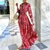 Casual Dresses Summer Loose Boho Maxi Beach Dress Sexig Turn-Down Collar Button Long Shirt Dress Women Spring Floral Print Pleated Party Dresses 230316