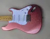 Guitare électrique rose brillant 6 cordes avec micros SSS Pickguard blanc personnalisable